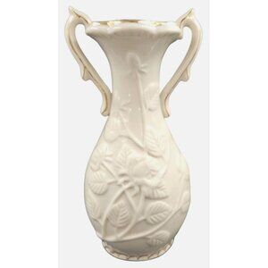 Vintage 1950s Rose Vase White Ceramic Gold Trim Cottage Mid Century Decor